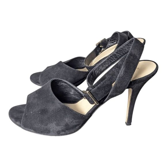 KATE SPADE NEW YORK Strappy Black Suede Peep Toe Heeled Sandals Size 8.5 - Picture 2 of 7